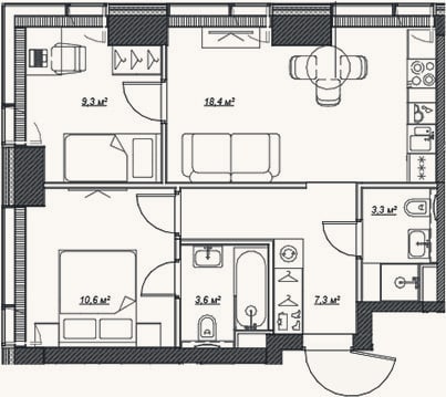 Планировка: 3-к, 52,5 м²