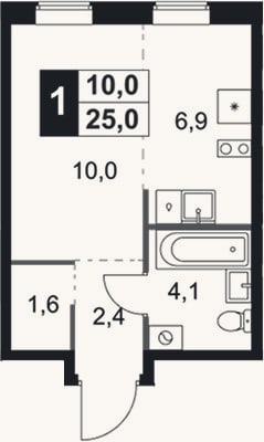 Планировка: Студия, 25 м²