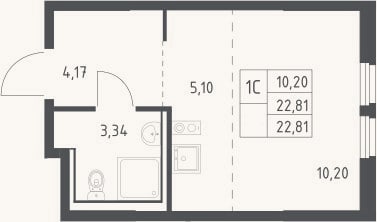 Планировка: Студия, 22,8 м²