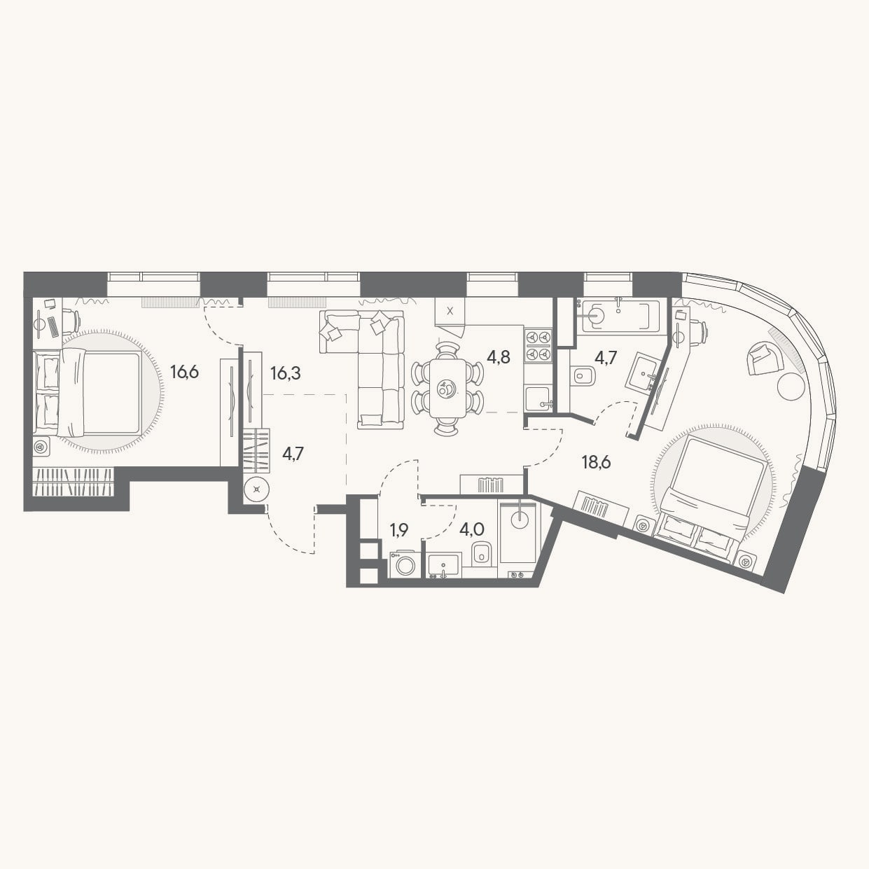 Планировка: 3-к, 71,6 м²
