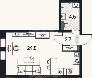 Планировка: Студия, 32 м²