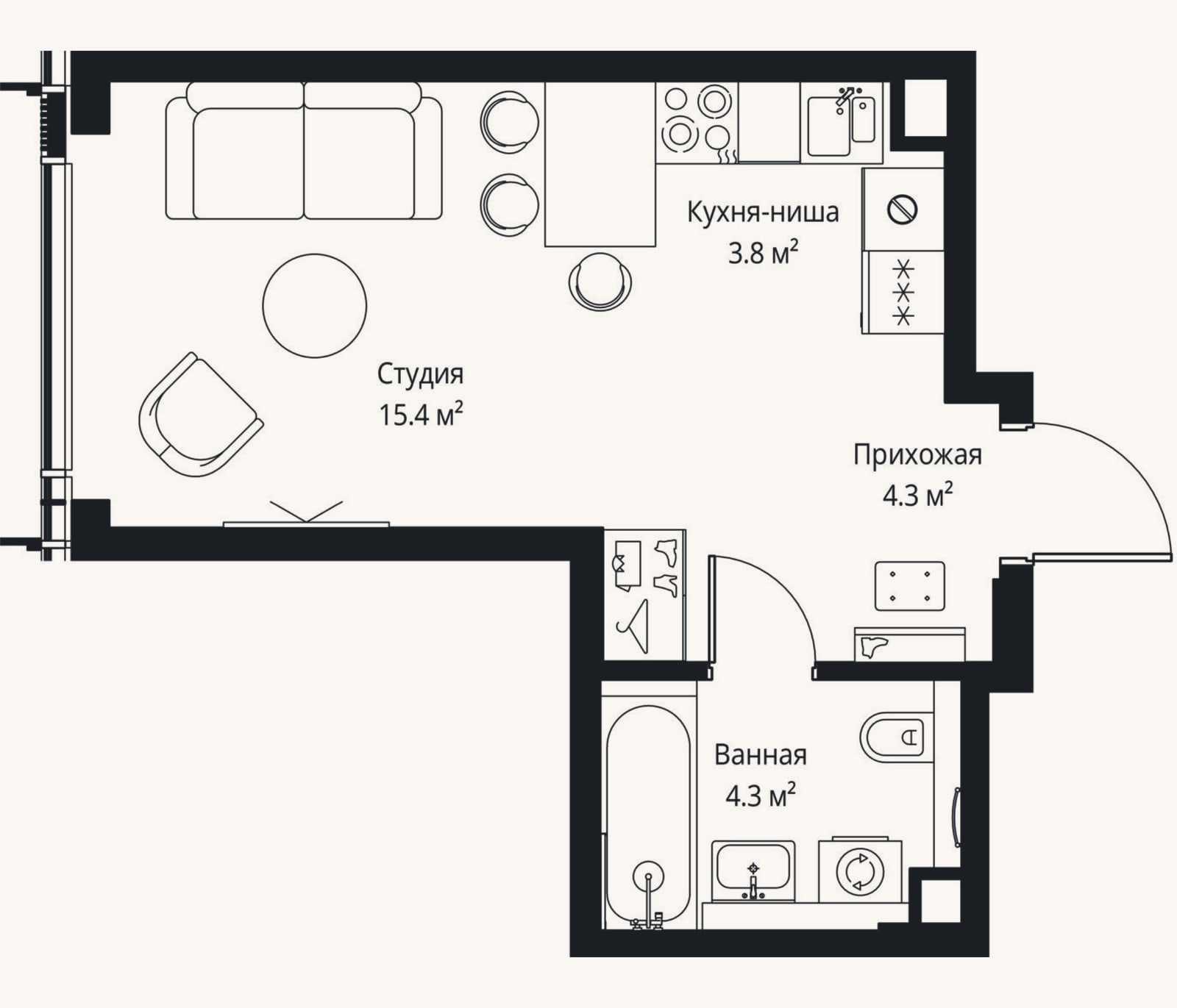 Планировка: Студия, 27,8 м²