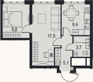 Планировка: 2-к, 45,5 м²