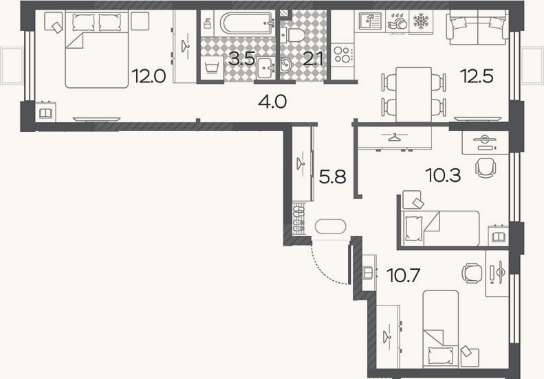 Планировка: 3-к, 60,9 м²