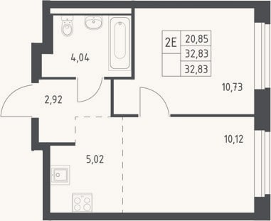 Планировка: 2-к, 32,8 м²
