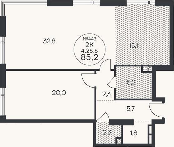 Планировка: 3-к, 85,2 м²