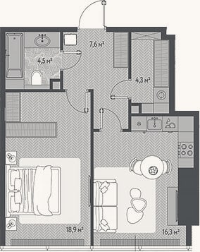 Планировка: 2-к, 51,6 м²