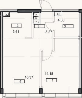 Планировка: 2-к, 43,6 м²