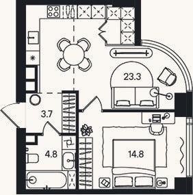 Планировка: 2-к, 46,6 м²