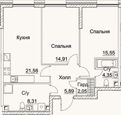 Планировка: 3-к, 72,6 м²