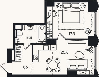 Планировка: 2-к, 49,7 м²
