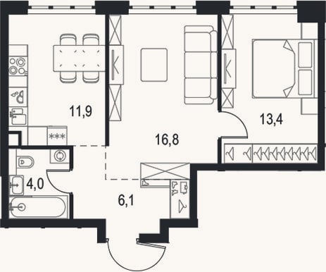 Планировка: 2-к, 52,2 м²