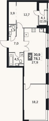 Планировка: 3-к, 76,1 м²