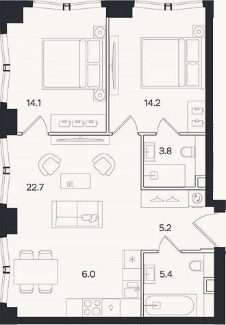 Планировка: 3-к, 71,4 м²
