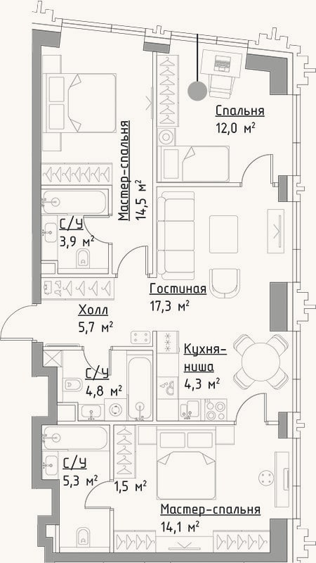Планировка: 4+ к, 83,4 м²