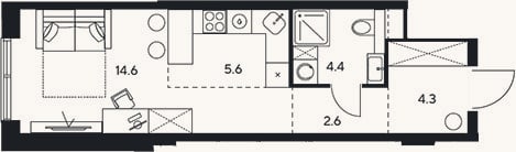 Планировка: Студия, 31,5 м²