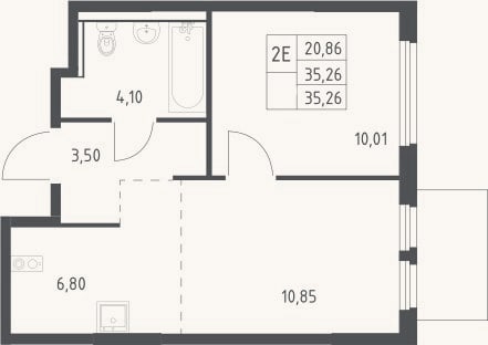Планировка: 2-к, 35,3 м²