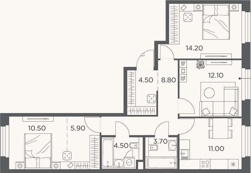 Планировка: 3-к, 75,2 м²