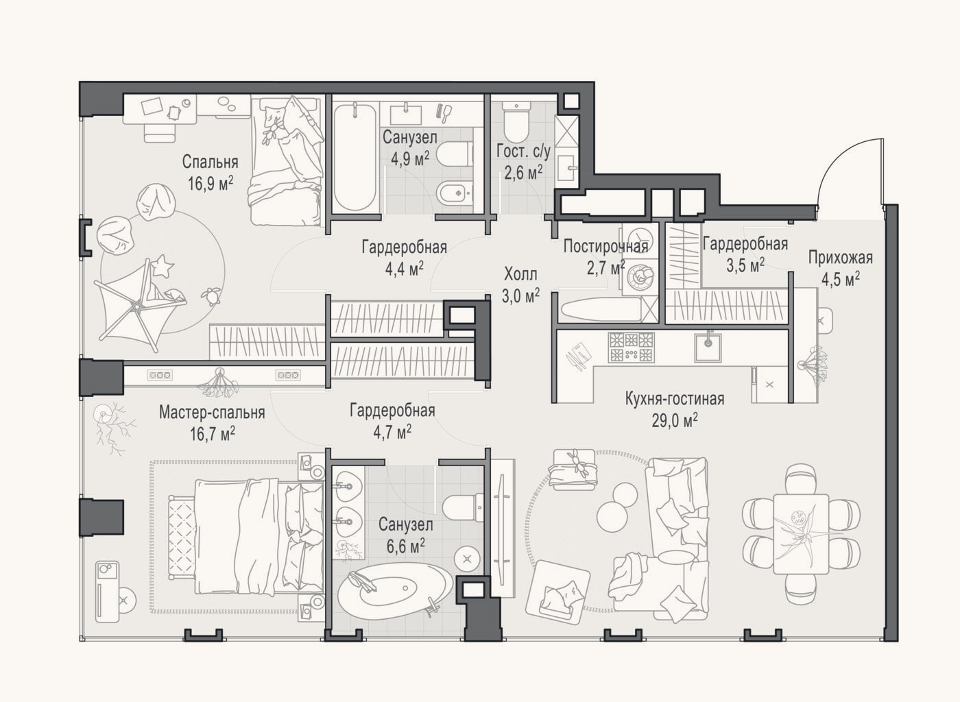 Планировка: 3-к, 100,5 м²