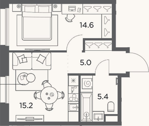 Планировка: 1-к, 40,2 м²