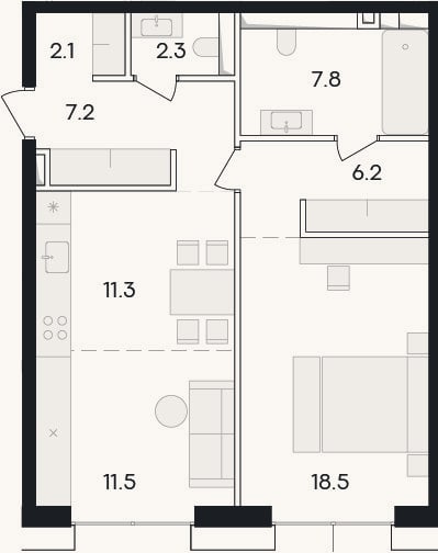 Планировка: 2-к, 66,9 м²