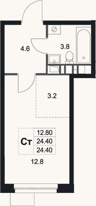 Планировка: Студия, 24,4 м²