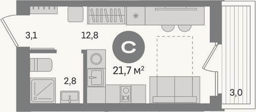 Планировка: Студия, 18,7 м²