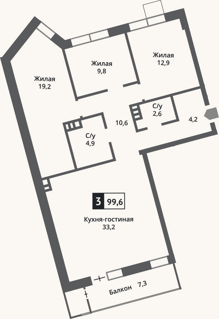Планировка: 4+ к, 97,6 м²