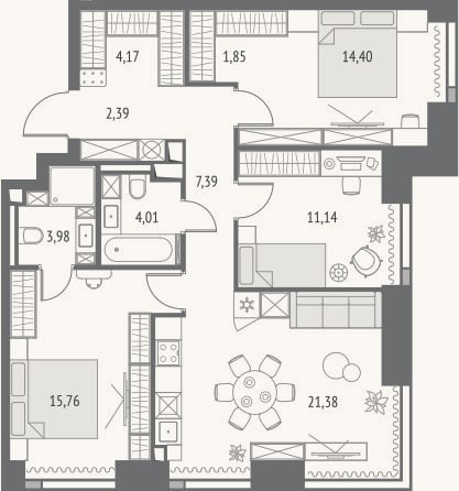 Планировка: 4+ к, 86,5 м²