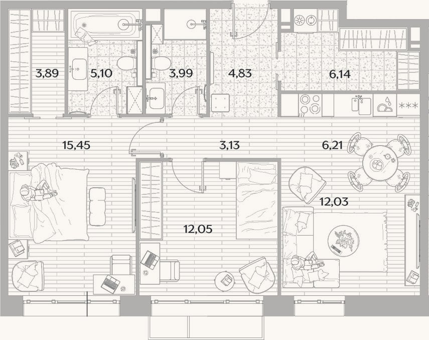 Планировка: 3-к, 72,8 м²