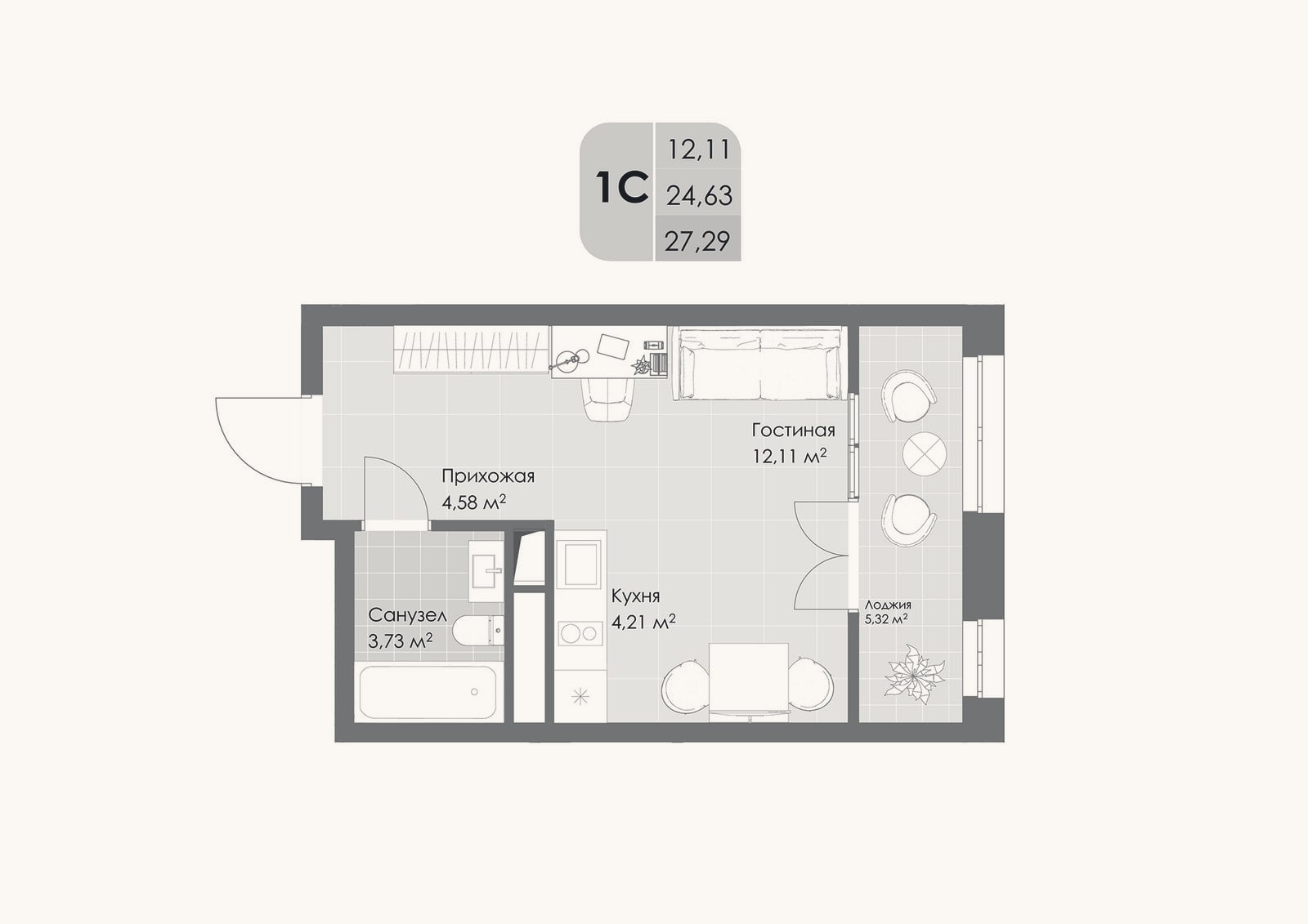 Планировка: Студия, 24,6 м²