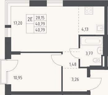 Планировка: 2-к, 40,8 м²