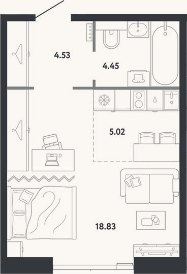 Планировка: Студия, 32,8 м²