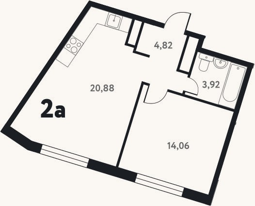 Планировка: 2-к, 43,2 м²