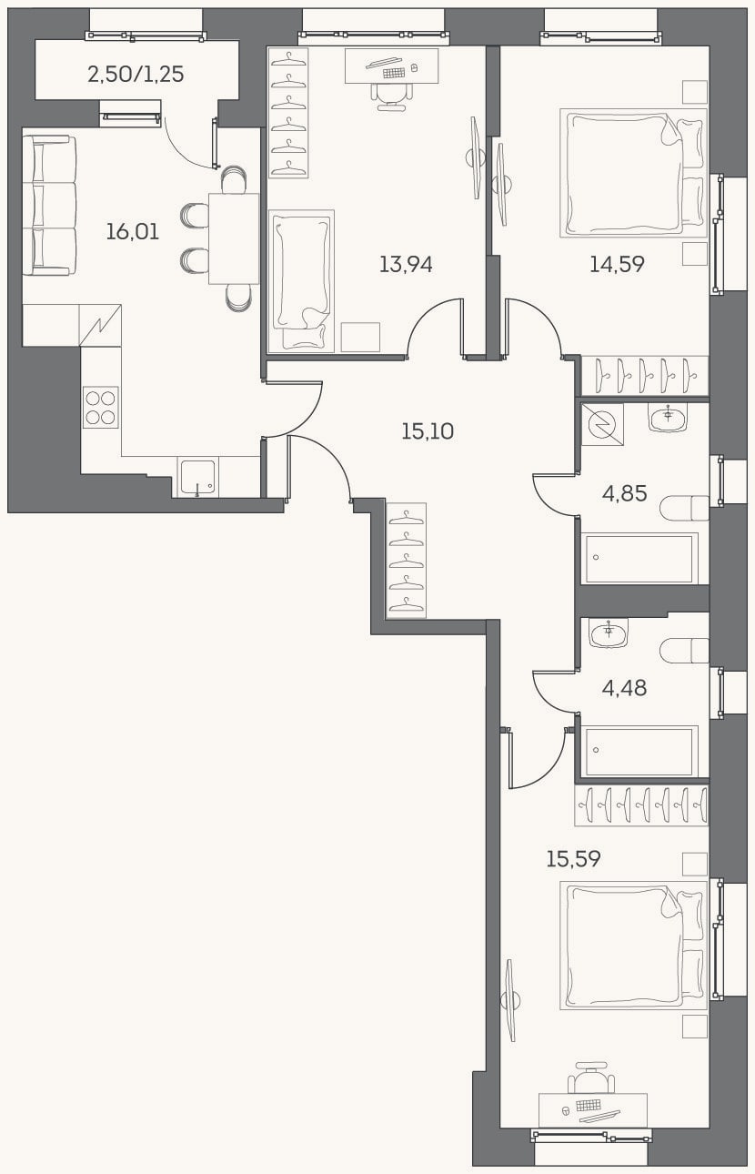 Планировка: 4+ к, 84,6 м²