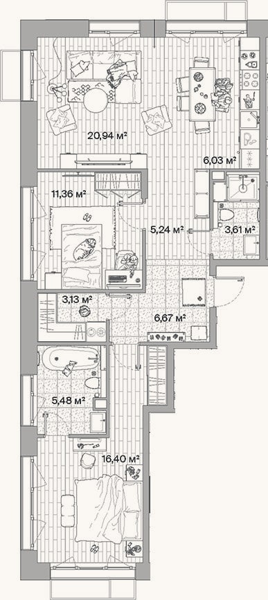 Планировка: 3-к, 78,9 м²