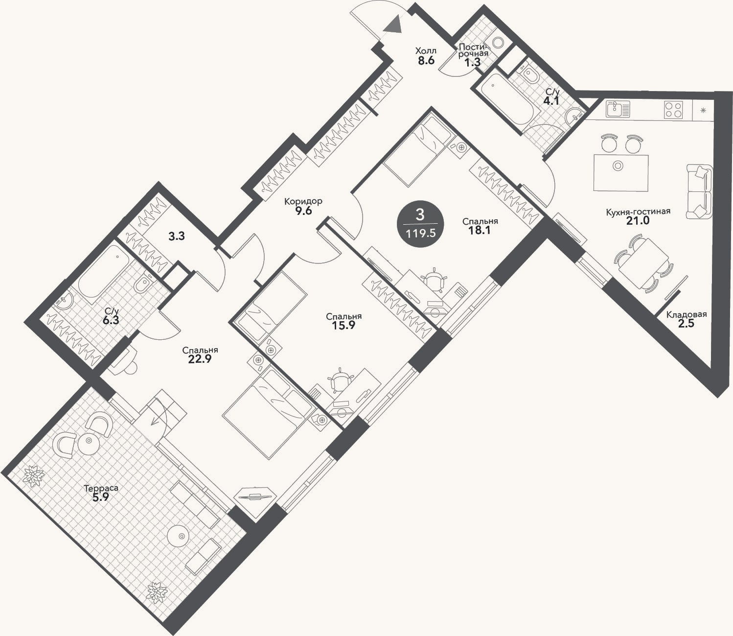 Планировка: 4+ к, 113,6 м²