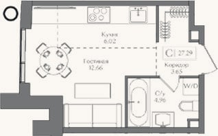 Планировка: Студия, 27,3 м²