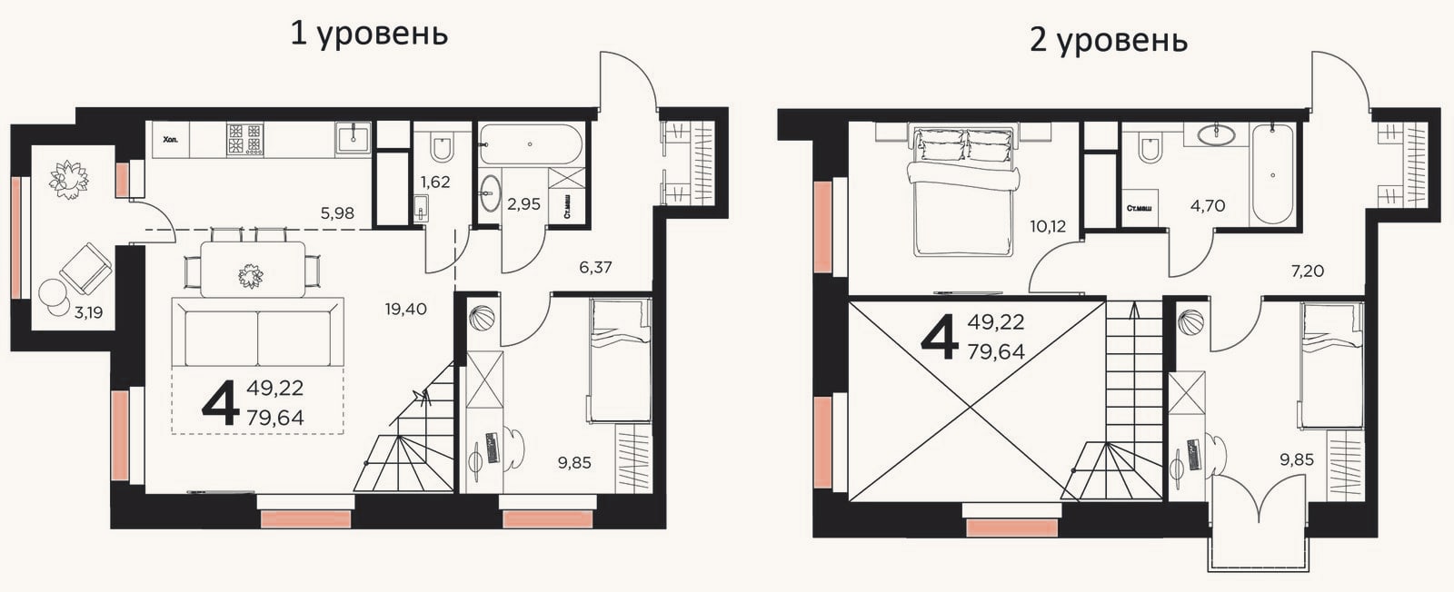 Планировка: 4+ к, 78 м²