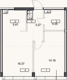 Планировка: 2-к, 43,6 м²