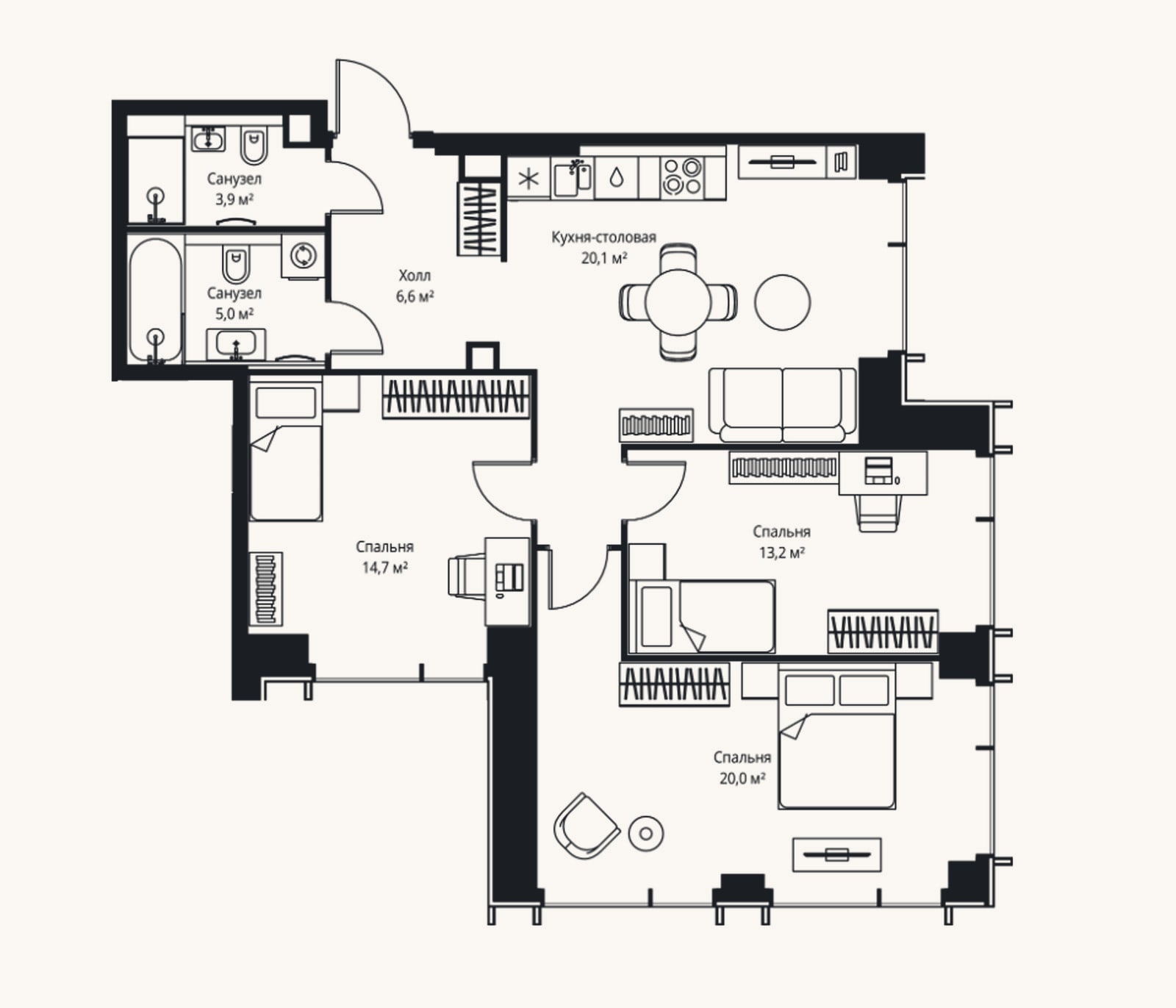 Планировка: 4+ к, 85,1 м²