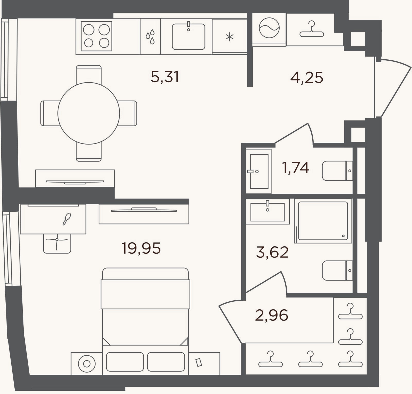 Планировка: Студия, 37,8 м²