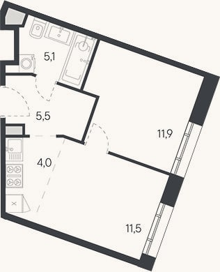 Планировка: 2-к, 38 м²