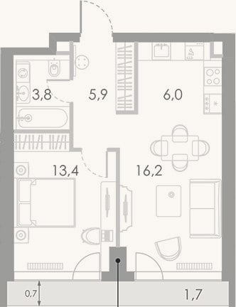 Планировка: 2-к, 45,3 м²