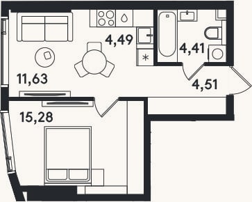 Планировка: 2-к, 40,3 м²