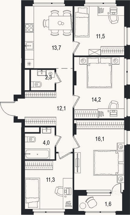 Планировка: 4+ к, 85,2 м²