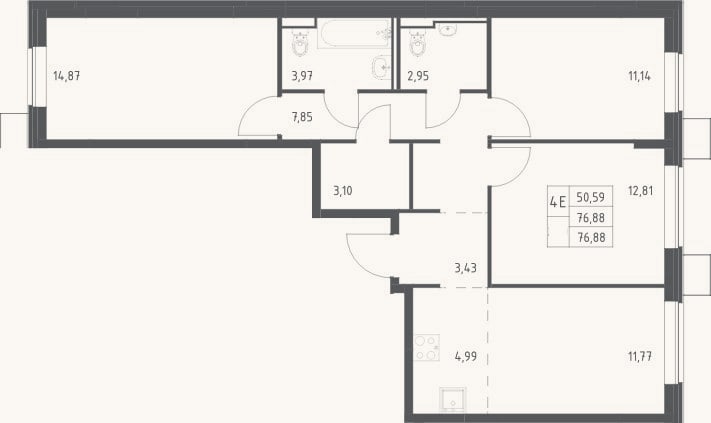 Планировка: 4+ к, 76,9 м²