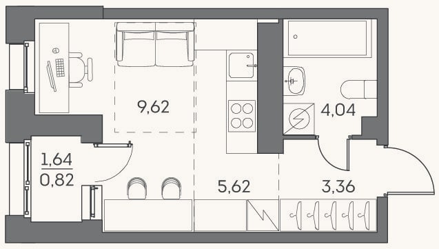 Планировка: Студия, 22,6 м²