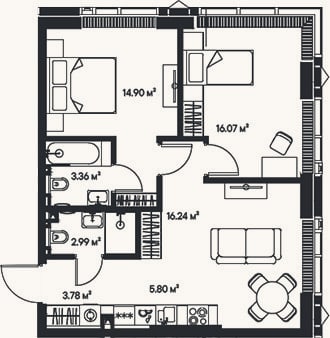 Планировка: 3-к, 63,1 м²
