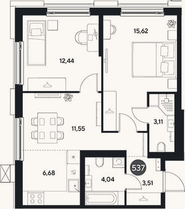 Планировка: 3-к, 57 м²